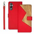 For Tecno Pova 4 idewei Two-color Splicing Leather Phone Case(Red) - 1