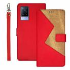 For vivo V21s idewei Two-color Splicing Leather Phone Case(Red) - 1