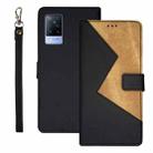 For vivo V21s idewei Two-color Splicing Leather Phone Case(Black) - 1