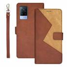 For vivo V21s idewei Two-color Splicing Leather Phone Case(Brown) - 1