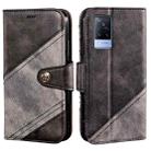 For vivo V21s idewei Color Contrast Retro Texture Leather Phone Case(Black) - 1