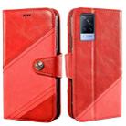 For vivo V21s idewei Color Contrast Retro Texture Leather Phone Case(Red) - 1