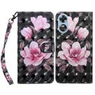 For OPPO A17 3D Painted Leather Phone Case(Pink Flower) - 1
