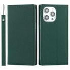 For iPhone 14 Pro Max Litchi Texture Genuine Leather Phone Case(Dark Green) - 1