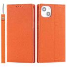 For iPhone 14 Litchi Texture Genuine Leather Phone Case(Orange) - 1