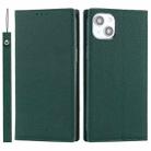 For iPhone 14 Litchi Texture Genuine Leather Phone Case(Dark Green) - 1