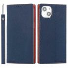 For iPhone 14 Plus Litchi Texture Genuine Leather Phone Case(Dark Blue) - 1