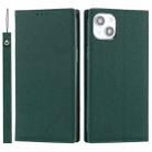 For iPhone 14 Plus Litchi Texture Genuine Leather Phone Case(Dark Green) - 1