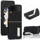 For Samsung Galaxy Z Flip4 5G Litchi Texture Genuine Leather Holder Phone Case(Black) - 1