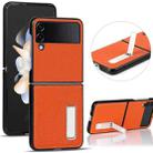 For Samsung Galaxy Z Flip4 5G Litchi Texture Genuine Leather Holder Phone Case(Orange) - 1