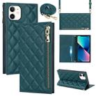 For iPhone 12 mini Grid Texture Lanyard Zipper Leather Phone Case(Green) - 1
