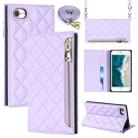For iPhone SE 2022 / SE 2020 / 8 / 7 Grid Texture Lanyard Zipper Leather Phone Case(Purple) - 1