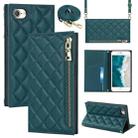 For iPhone SE 2022 / SE 2020 / 8 / 7 Grid Texture Lanyard Zipper Leather Phone Case(Green) - 1