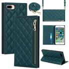 For iPhone 8 Plus / 7 Plus Grid Texture Lanyard Zipper Leather Phone Case(Green) - 1