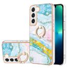 For Samsung Galaxy S23 5G Electroplating Marble IMD TPU Phone Case with Ring Holder(Green 004) - 1