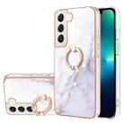For Samsung Galaxy S23 5G Electroplating Marble IMD TPU Phone Case with Ring Holder(White 006) - 1