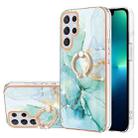 For Samsung Galaxy S23 Ultra 5G Electroplating Marble IMD TPU Phone Case with Ring Holder(Green 003) - 1