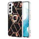 For Samsung Galaxy S23 5G Splicing Marble Flower IMD TPU Phone Case with Ring Holder(Black Flower) - 1
