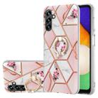 For Samsung Galaxy A14 5G Splicing Marble Flower IMD TPU Phone Case with Ring Holder(Pink Flower) - 1