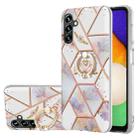 For Samsung Galaxy A14 5G Splicing Marble Flower IMD TPU Phone Case with Ring Holder(Crown) - 1
