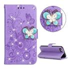 For iPhone SE 2022 / SE 2020 Diamond Encrusted Butterflies Embossing Pattern Horizontal Flip Leather Case with Holder & Card Slots & Wallet & Lanyard(Purple) - 1