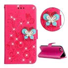 For iPhone SE 2022 / SE 2020 Diamond Encrusted Butterflies Embossing Pattern Horizontal Flip Leather Case with Holder & Card Slots & Wallet & Lanyard(Red) - 1