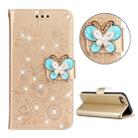 For iPhone SE 2022 / SE 2020 Diamond Encrusted Butterflies Embossing Pattern Horizontal Flip Leather Case with Holder & Card Slots & Wallet & Lanyard(Gold) - 1