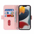 For iPhone 14 Pro Cross Texture Lanyard Leather Phone Case(Pink) - 4