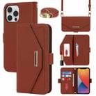 For iPhone 12 Pro Max Cross Texture Lanyard Leather Phone Case(Brown) - 1