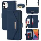 For iPhone 12 mini Cross Texture Lanyard Leather Phone Case(Blue) - 1