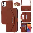 For iPhone 12 mini Cross Texture Lanyard Leather Phone Case(Brown) - 1