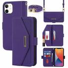 For iPhone 12 mini Cross Texture Lanyard Leather Phone Case(Purple) - 1