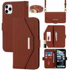 For iPhone 11 Pro Max Cross Texture Lanyard Leather Phone Case(Brown) - 1