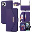 For iPhone 11 Pro Max Cross Texture Lanyard Leather Phone Case(Purple) - 1