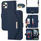 For iPhone 11 Pro Cross Texture Lanyard Leather Phone Case(Blue) - 1