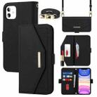 For iPhone 11 Cross Texture Lanyard Leather Phone Case(Black) - 1