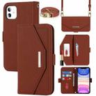 For iPhone 11 Cross Texture Lanyard Leather Phone Case(Brown) - 1