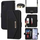 For iPhone XR Cross Texture Lanyard Leather Phone Case(Black) - 1