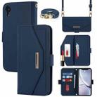 For iPhone XR Cross Texture Lanyard Leather Phone Case(Blue) - 1