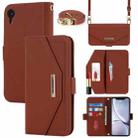 For iPhone XR Cross Texture Lanyard Leather Phone Case(Brown) - 1