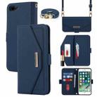 For iPhone 8 Plus / 7 Plus Cross Texture Lanyard Leather Phone Case(Blue) - 1
