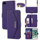 For iPhone 8 Plus / 7 Plus Cross Texture Lanyard Leather Phone Case(Purple) - 1