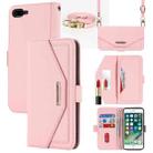 For iPhone 8 Plus / 7 Plus Cross Texture Lanyard Leather Phone Case(Pink) - 1