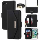For iPhone SE 2022 / SE 2020 / 8 / 7 Cross Texture Lanyard Leather Phone Case(Black) - 1