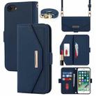 For iPhone SE 2022 / SE 2020 / 8 / 7 Cross Texture Lanyard Leather Phone Case(Blue) - 1