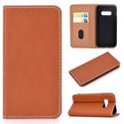 For Galaxy S10 Lite Solid Color Frosted Magnetic Horizontal Flip Leather Case with Card Slots & Holder(Brown) - 1