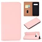 For Galaxy S10 Plus Solid Color Frosted Magnetic Horizontal Flip Leather Case with Card Slots & Holder(Pink) - 1