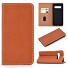 For Galaxy S10 Plus Solid Color Frosted Magnetic Horizontal Flip Leather Case with Card Slots & Holder(Brown) - 1