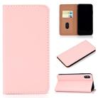 For iPhone X / XS Solid Color Frosted Magnetic Horizontal Flip Leather Case with Card Slots & Holder(Pink) - 1