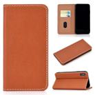 For iPhone X / XS Solid Color Frosted Magnetic Horizontal Flip Leather Case with Card Slots & Holder(Brown) - 1